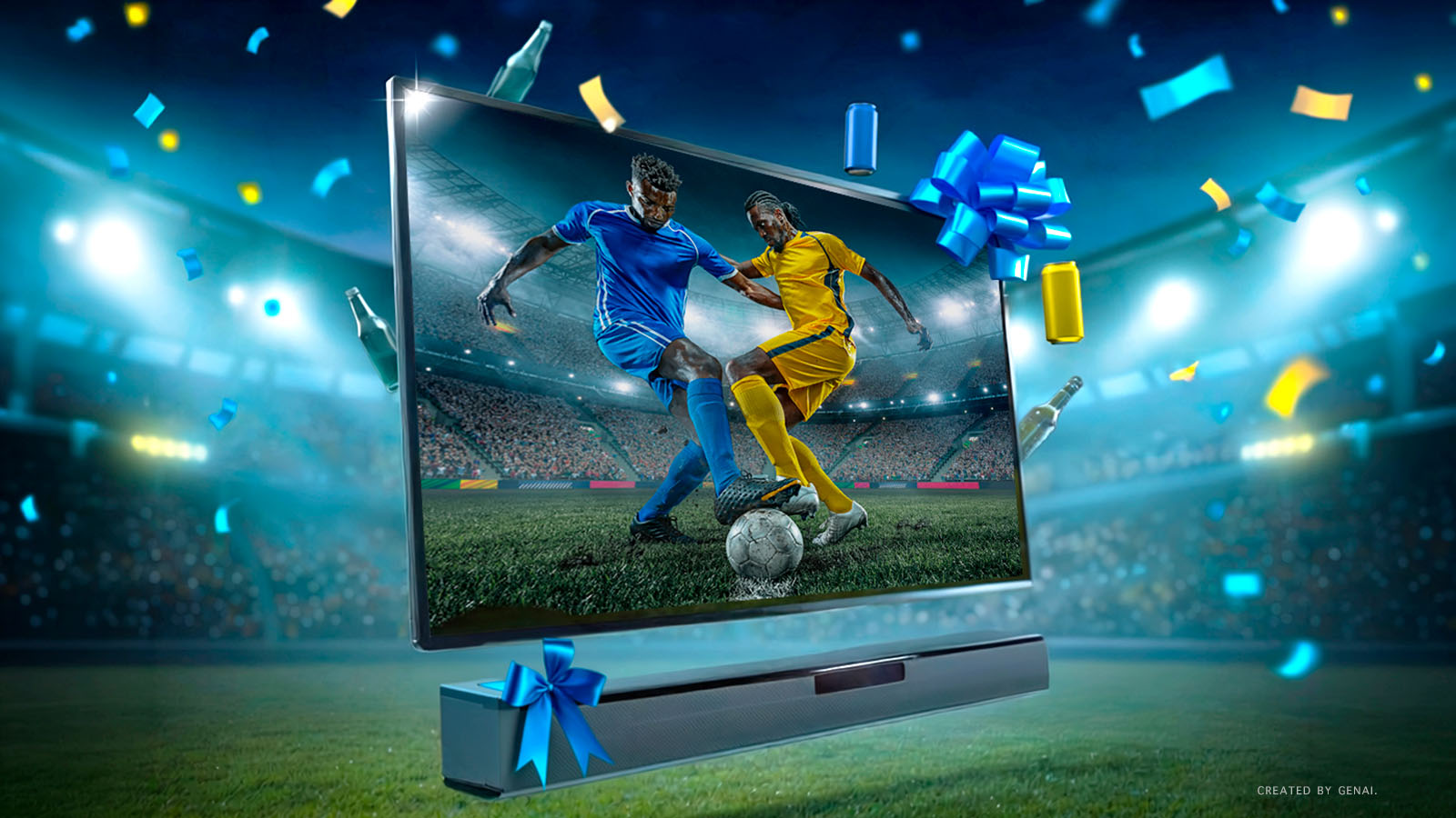 Two soccer players on TV